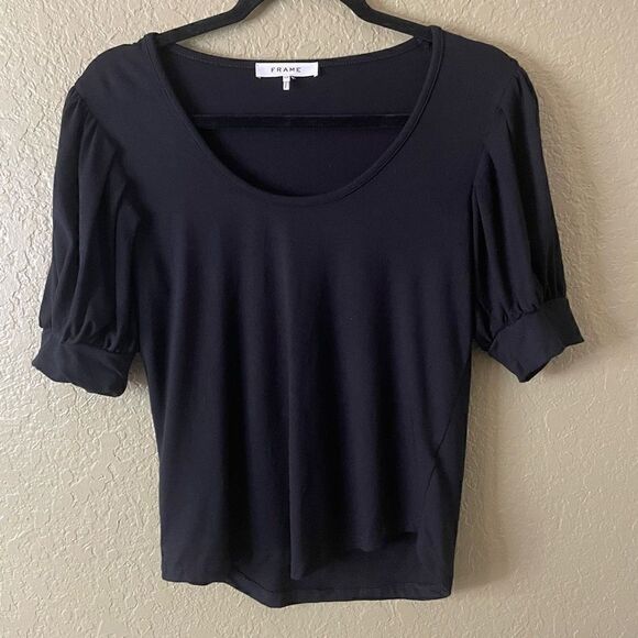 Frame Black Frankie Top Blouse Ruched Sleeves Women’s Size Small Viscose - Picture 1 of 5